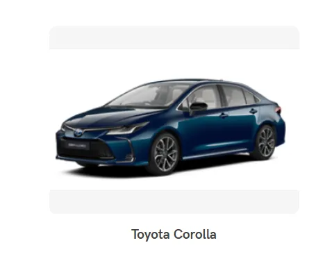 Blue Toyota Corolla sedan shown in a three-quarter front-right view.